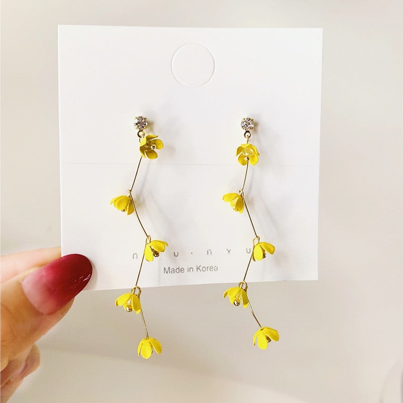 Boucles d'oreilles en argent sterling 925, bijoux élégants, à motif de fleur violette ou jaune