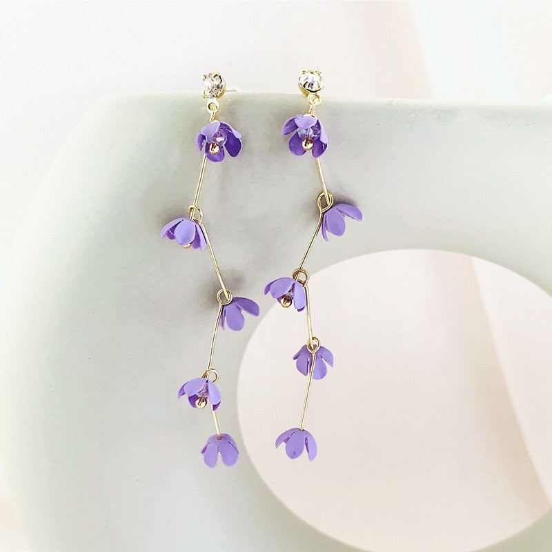 Boucles d'oreilles en argent sterling 925, bijoux élégants, à motif de fleur violette ou jaune
