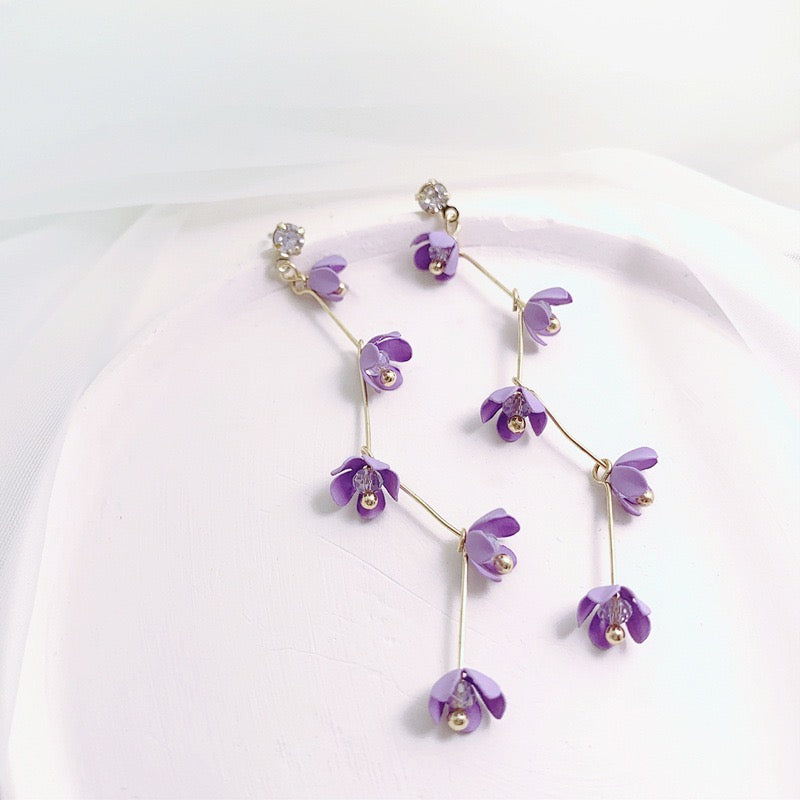 Boucles d'oreilles en argent sterling 925, bijoux élégants, à motif de fleur violette ou jaune